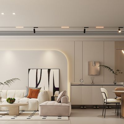 现代奶油风客餐厅 沙发茶几组合 休闲阳台