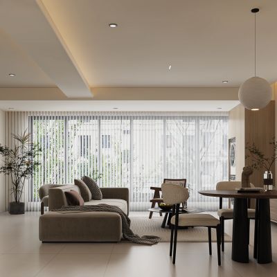 侘寂风客餐厅 沙发茶几组合