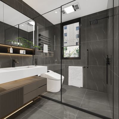 现代黑白卫生间 浴室柜 马桶