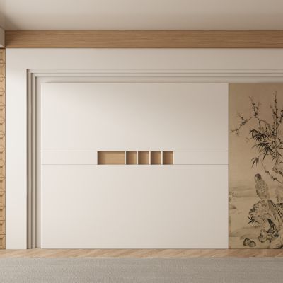 中古风侘寂客厅 餐厅 茶室背景墙