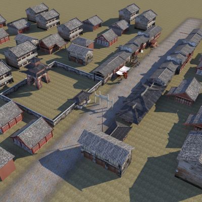 中式古建筑 村子集市