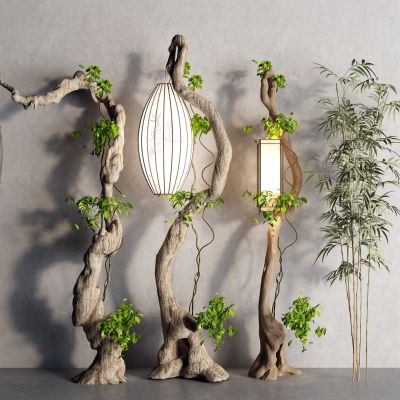 中式异形落地灯 落地灯 枯枝 竹子