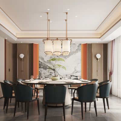 新中式餐厅包房 餐桌椅组合