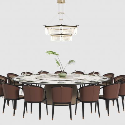 中餐厅餐桌椅组合 水晶吊灯