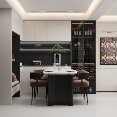 现代餐厅 餐边柜 餐桌椅 酒柜  餐桌