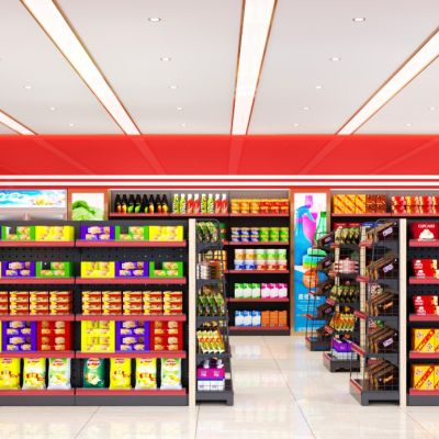现代 便利店 超市便利店 前台 货架