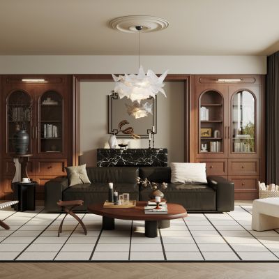 现代中古风客厅 侘寂风客厅 横厅