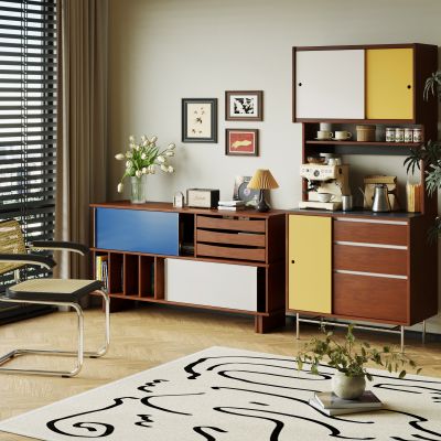 中古风边柜 玄关柜 储物收纳抽屉柜 推拉门餐边柜