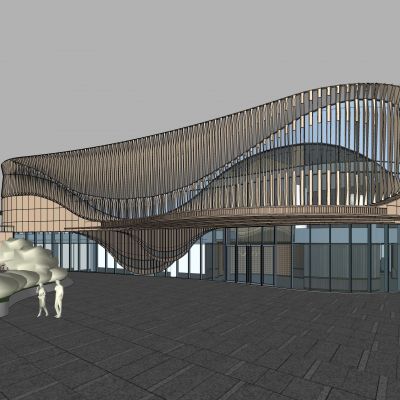 现代风格曲线格栅售楼处3D模型