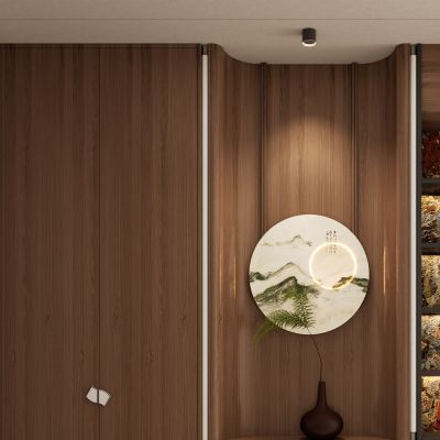 新中式 奶油 中古风 茶柜 月球灯 入户隔断 玄关