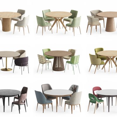 现代实木休闲桌椅 圆桌 桌椅组合