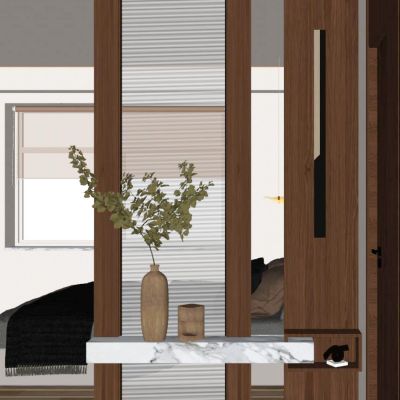 北欧 奶油 中古风 长虹玻璃 卧室隔断 玄关