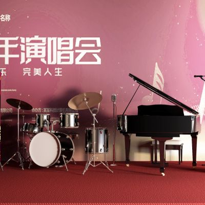 现代钢琴 乐器 演唱台 鼓 话筒