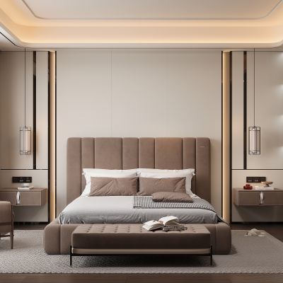 现代家居卧室 无主灯卧室 主卧 饰品摆件