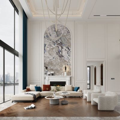 法式现代别墅挑空客厅