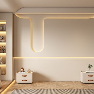 现代奶油卧室背景墙