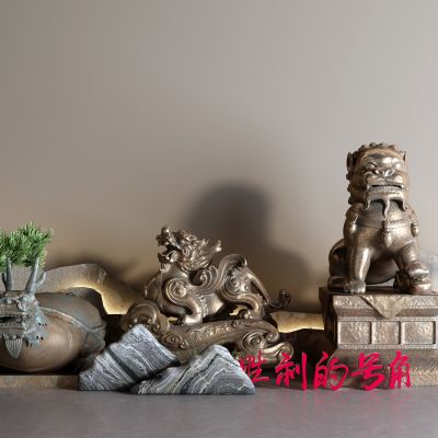 中式雕塑 麒麟 石狮子