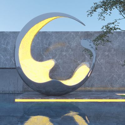 现代不锈钢月亮雕塑 金属雕塑