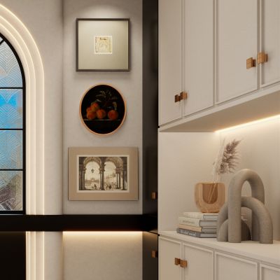 美式 奶油 中古风 拱形窗 鞋柜 入户端景 玄关