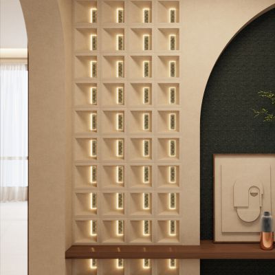 奶油 诧寂风 中古风 水泥砖 软膜灯 艺术岩板 入户隔断 玄关