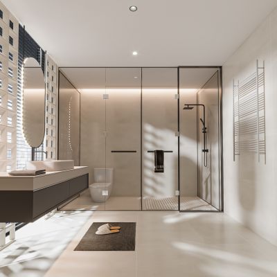 现代卫生间 浴室柜 洗脸盆 镜柜 马桶