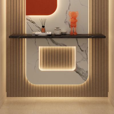 奶油 简约风 岩板 灯带 爱马仕橙 走廊 端景 玄关