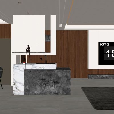 意式 奶油 中古风 无主灯 悬浮顶 入户岛台 客餐厅 电视墙