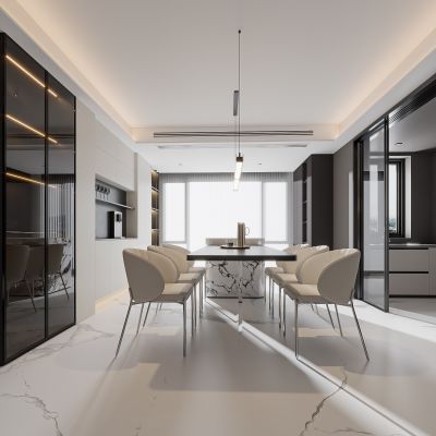 现代家居餐厅 餐桌椅组合 酒柜组合 饰品