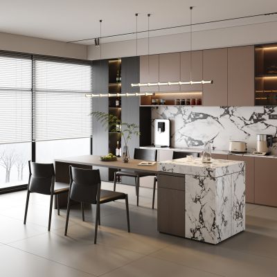 现代意式开放式出发餐厅 岛台餐桌椅