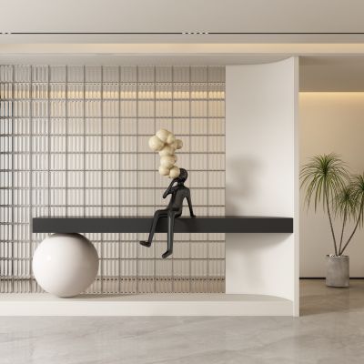 侘寂风奶油风玄关隔断过道