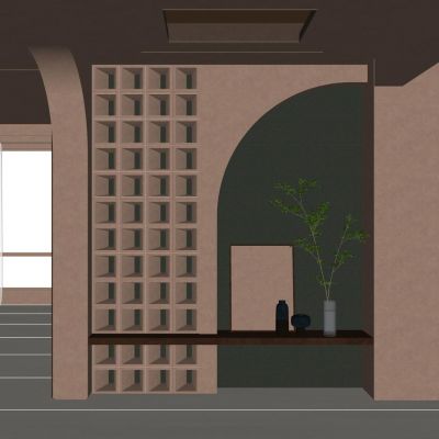 奶油 诧寂风 中古风 水泥砖 软膜灯 艺术岩板 入户隔断 玄关