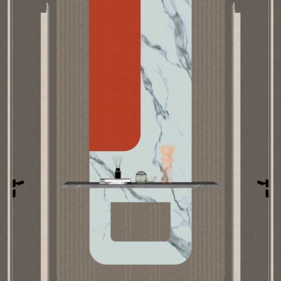 奶油 简约风 岩板 灯带 爱马仕橙 走廊 端景 玄关