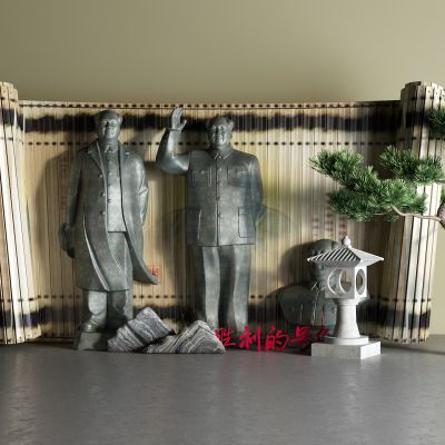 中式铜像 雕塑 书卷