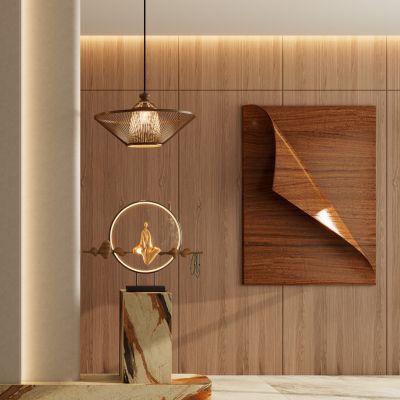 新中式 奶油 中古风 实木隔断 雕塑 入户端景 玄关