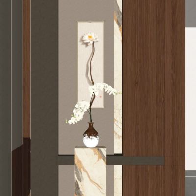 新中式 奶油 中古风 岩板 鞋柜 入户隔断 玄关