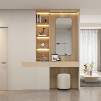 现代奶油风玄关梳妆台隔断 过道