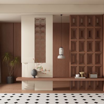 中古风玄关隔断 过道3D模型