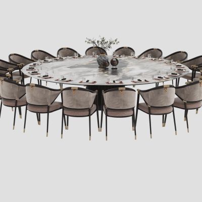 新中式餐厅包厢圆餐桌椅组合