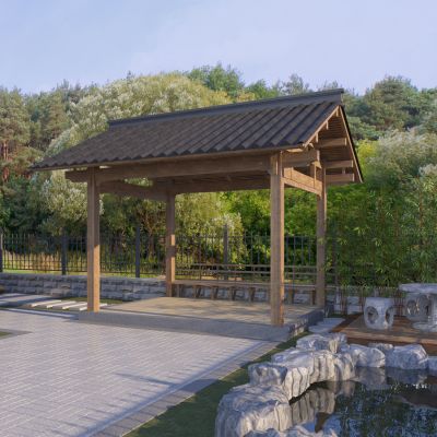 新中式庭院景观 凉亭