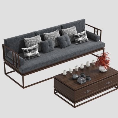 新中式沙发茶几组合