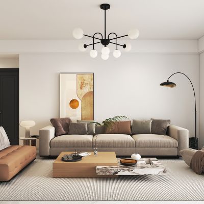 现代客餐厅 书柜 酒柜 鞋柜 餐桌椅 沙发茶几 吊灯