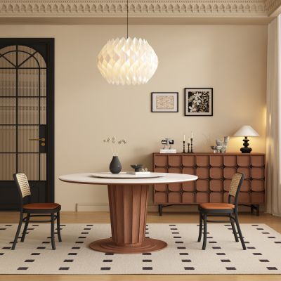 中古风 圆形餐桌椅