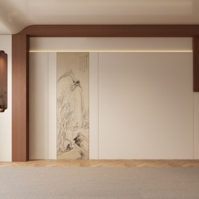 中古风新中式风客厅 餐厅 茶室背景墙