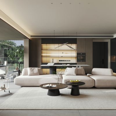 意式简约客厅书房 客厅书房一体