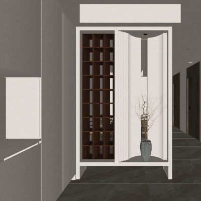 新中式 中古 轻奢风 实木壁龛 格子 入户隔断 玄关