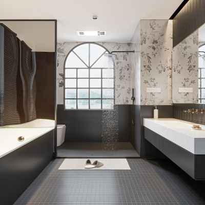 现代卫生间 浴室柜 洗脸盆 镜柜 马桶