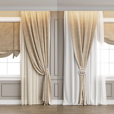 现代家居窗帘组合 法式窗帘 奶油风窗帘 奶茶色窗帘 卧室窗帘 客厅窗帘 