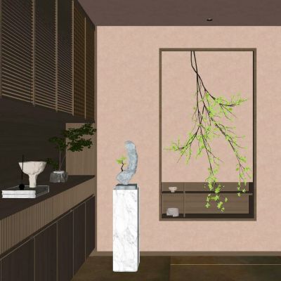 新中式 奶油 诧寂风 禅意 入户鞋柜 造景 玄关