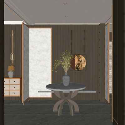 新中式 中古 轻奢风 杜邦纸 入户端景 玄关 