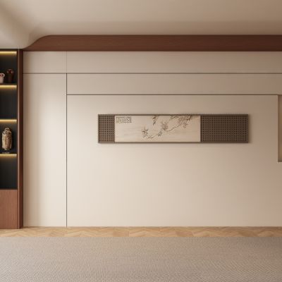 新中式中古风客厅 餐厅 茶室背景墙